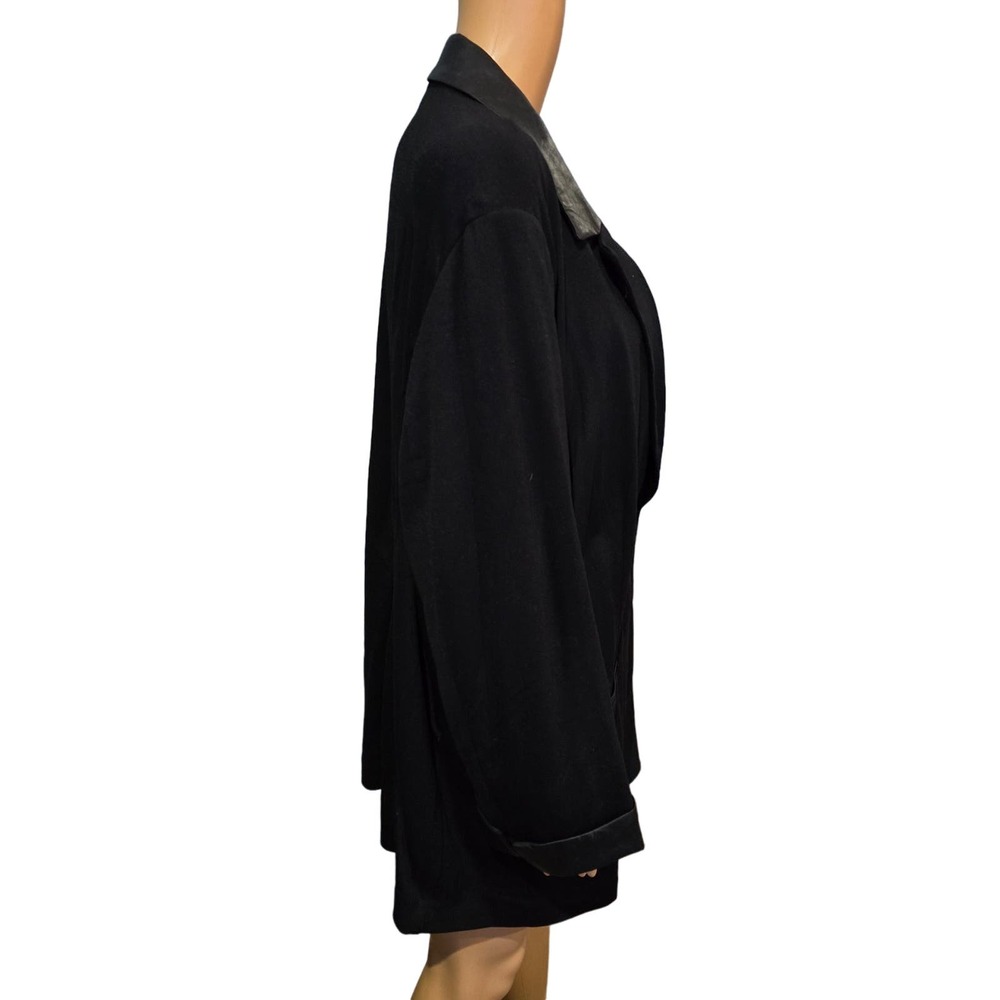 Susan Graver Black Ponte Blazer Faux Leather Trim Front Button 28WP NEW - Picture 2 of 5